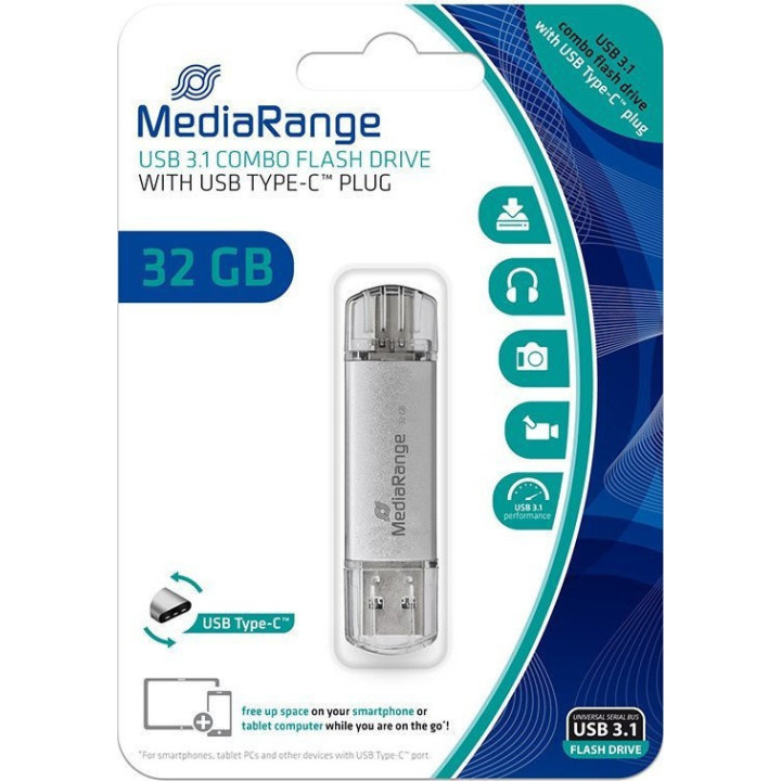 MediaRange USB 3.0 Combo Flash Drive USB Type-C plug, 32GB (MR936)